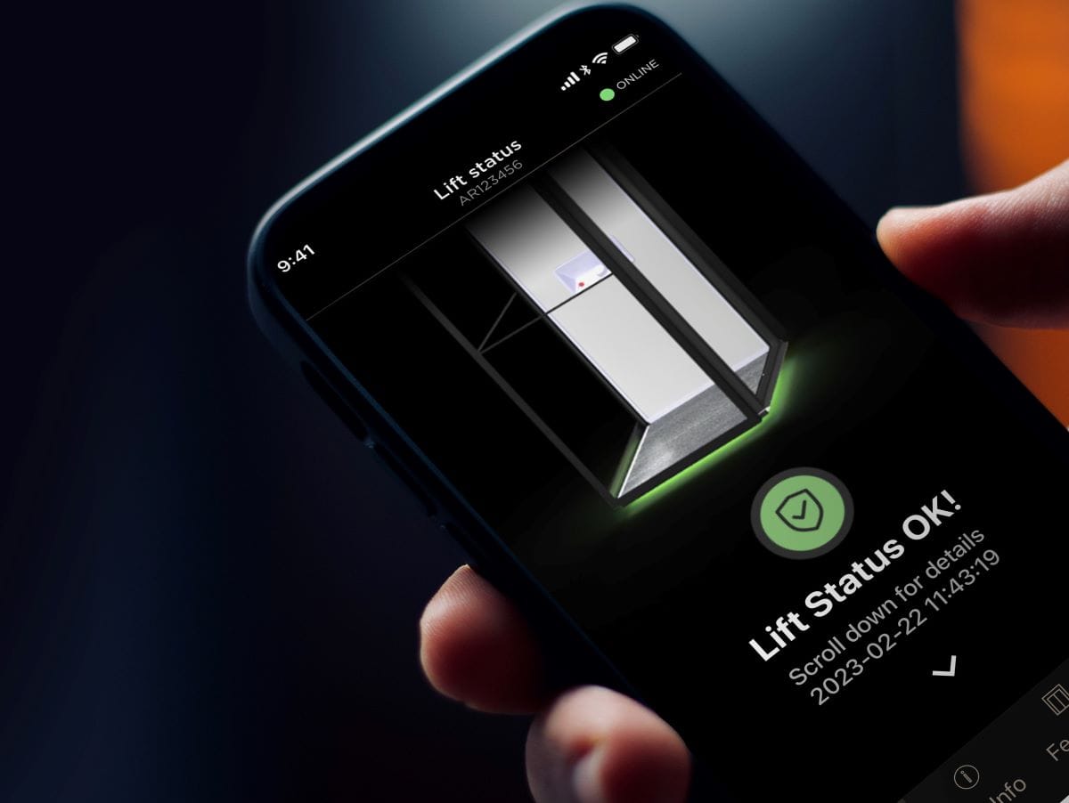 SmartLift app showing lift status on a phone