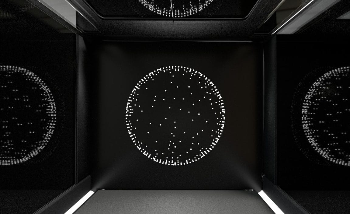 Aritco HomeLift interior with STARS ceiling lighting