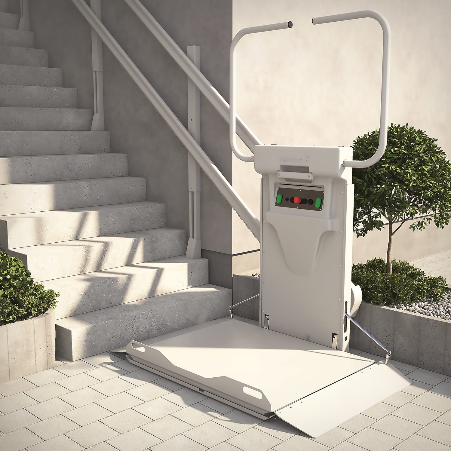 Barduva GRB60 inclined platform stairlift on a straight staircase