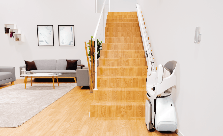 TKE S200 curved stairlift on a bespoke rail