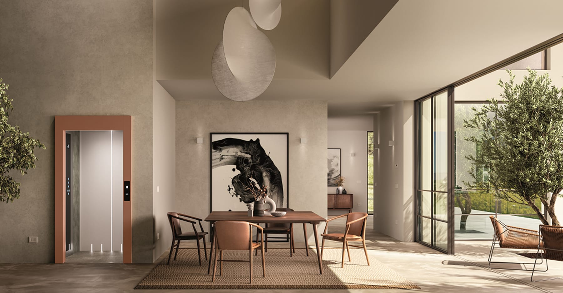 Vimec E20 home lift in a warm modern living space