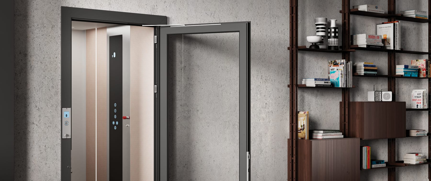 Vimec E20 home lift in an urban interior